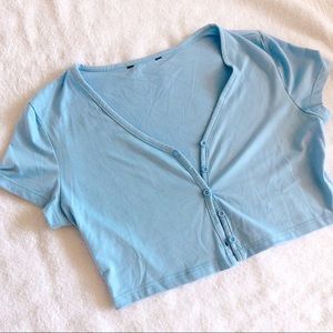 Baby Blue Button Up Crop Top